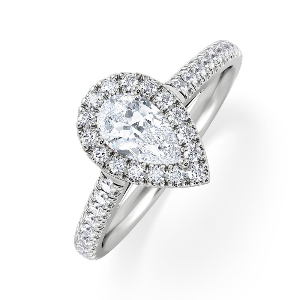 Diana Lab Diamond Pear Halo Engagement Ring 18KW Gold 1ct F/VS1