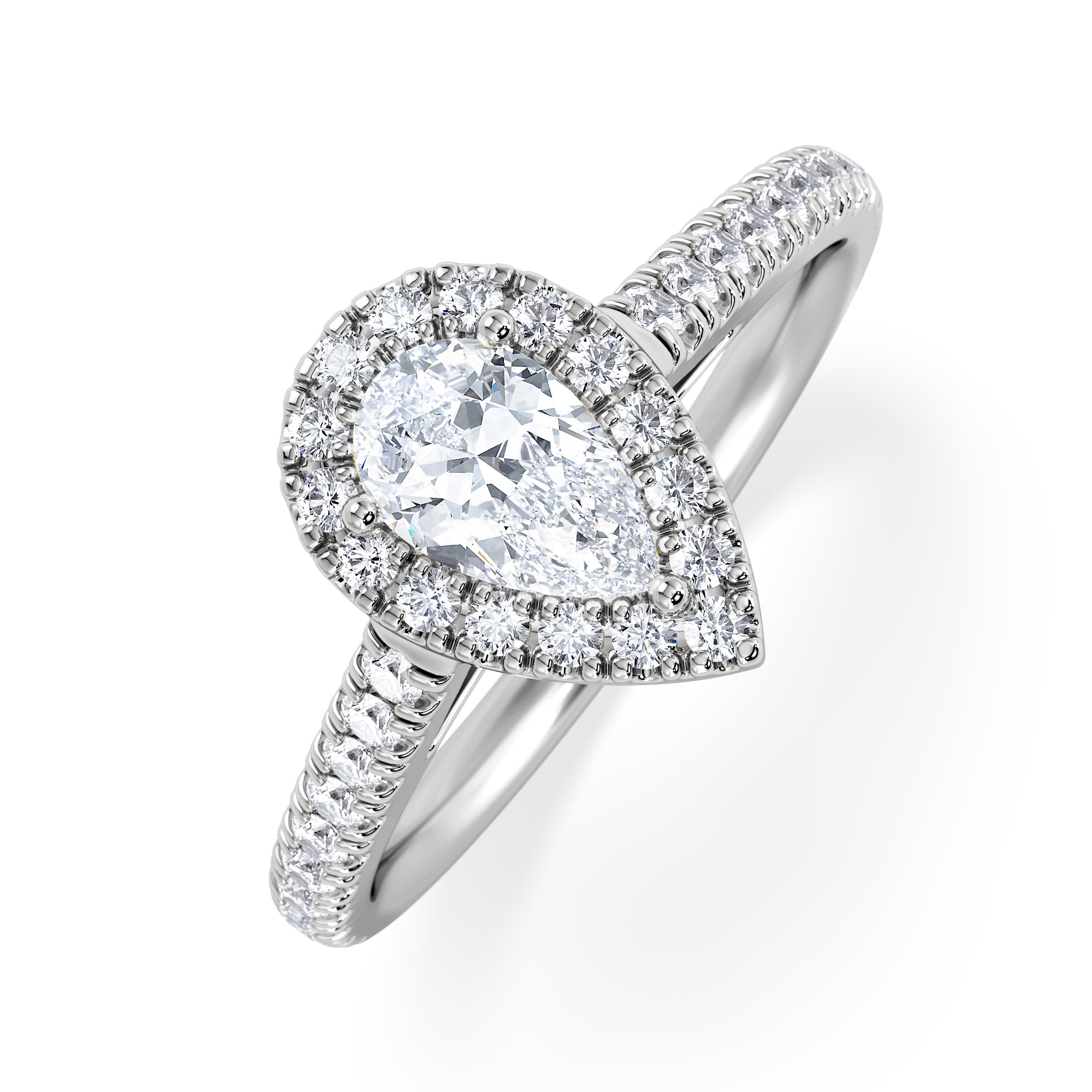 Diana Lab Diamond Pear Halo Engagement Ring 18KW Gold 1ct F/VS1