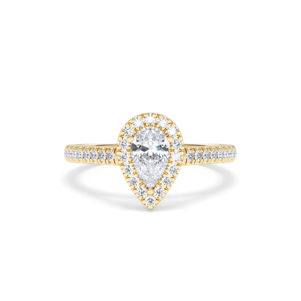 Diana Lab Diamond Pear Halo Engagement Ring in 18K Gold 1ct F/VS1