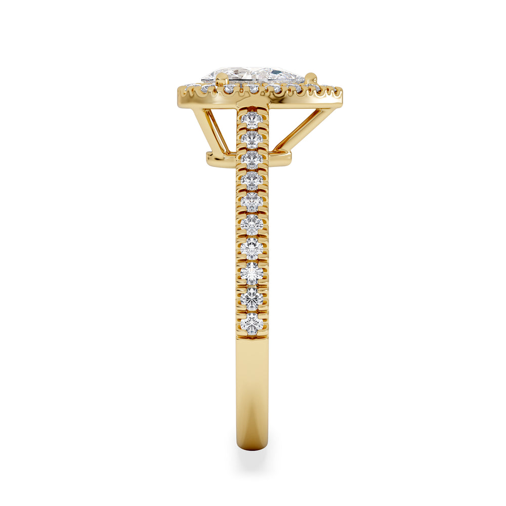 Diana Lab Diamond Pear Halo Engagement Ring in 18K Gold 1ct F/VS1