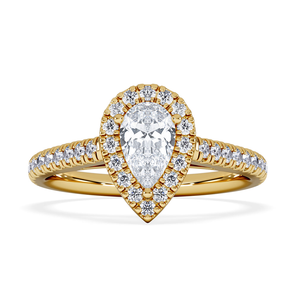 Diana Lab Diamond Pear Halo Engagement Ring in 18K Gold 1ct F/VS1