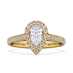 Diana Lab Diamond Pear Halo Engagement Ring in 18K Gold 1ct F/VS1