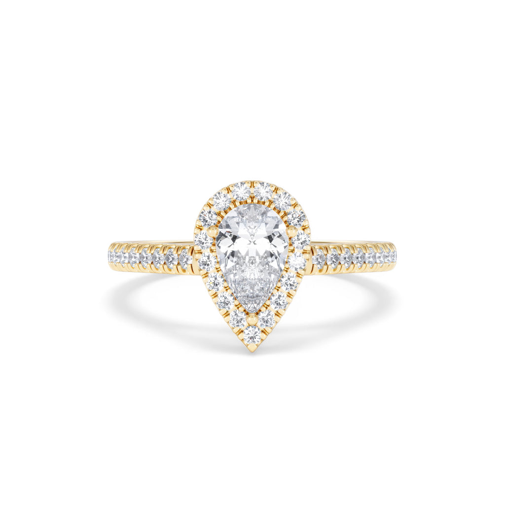 Diana GIA Diamond Pear Halo Engagement Ring in 18K Gold 1.35ct H/SI