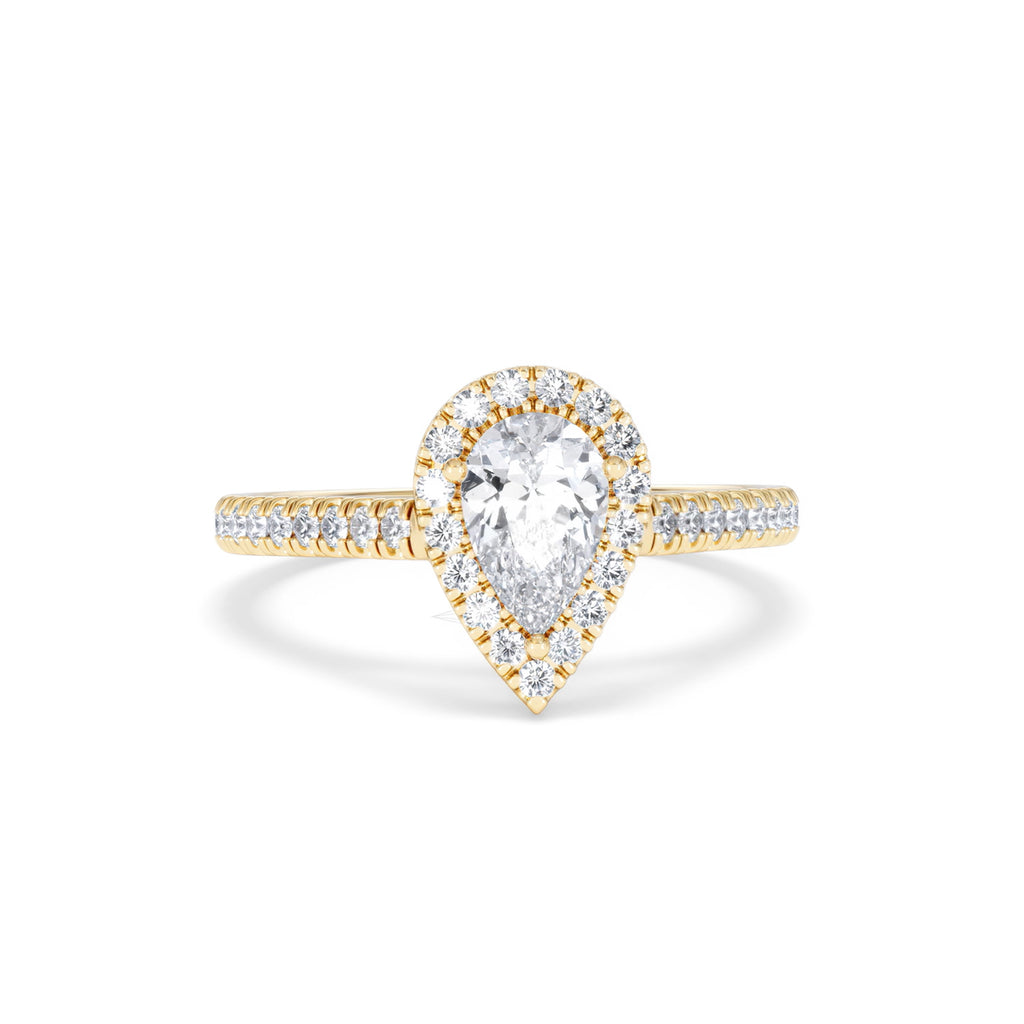 Diana GIA Diamond Pear Halo Engagement Ring in 18K Gold 1.35ct H/SI