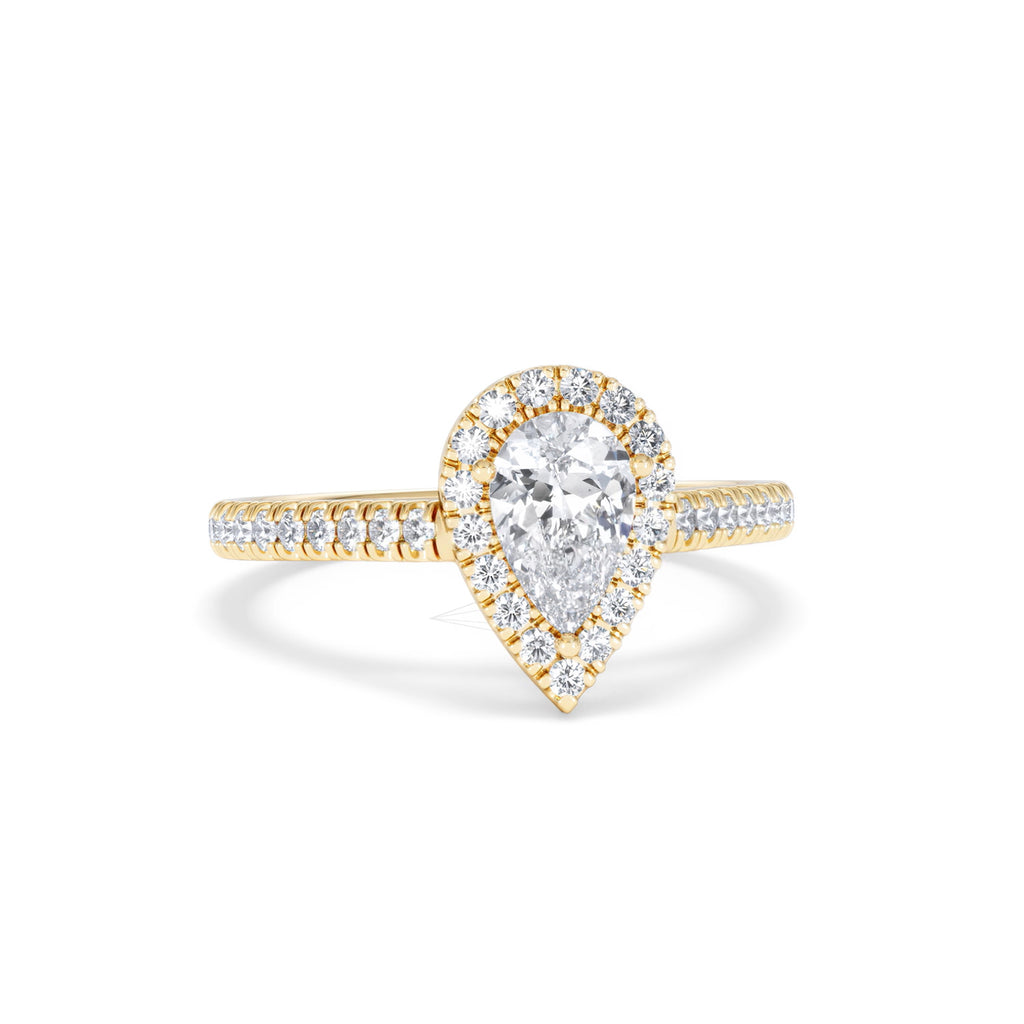 Diana GIA Diamond Pear Halo Engagement Ring in 18K Gold 1.35ct H/SI