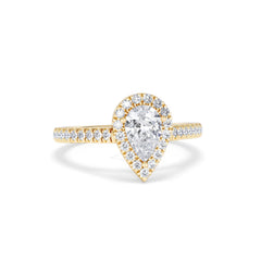 Diana GIA Diamond Pear Halo Engagement Ring in 18K Gold 1.35ct H/SI