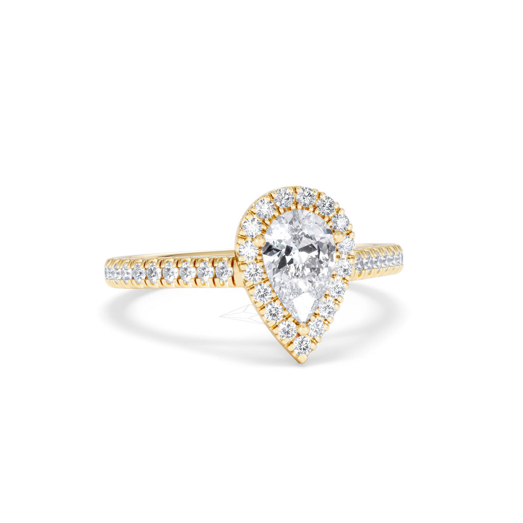 Diana GIA Diamond Pear Halo Engagement Ring in 18K Gold 1.35ct H/SI
