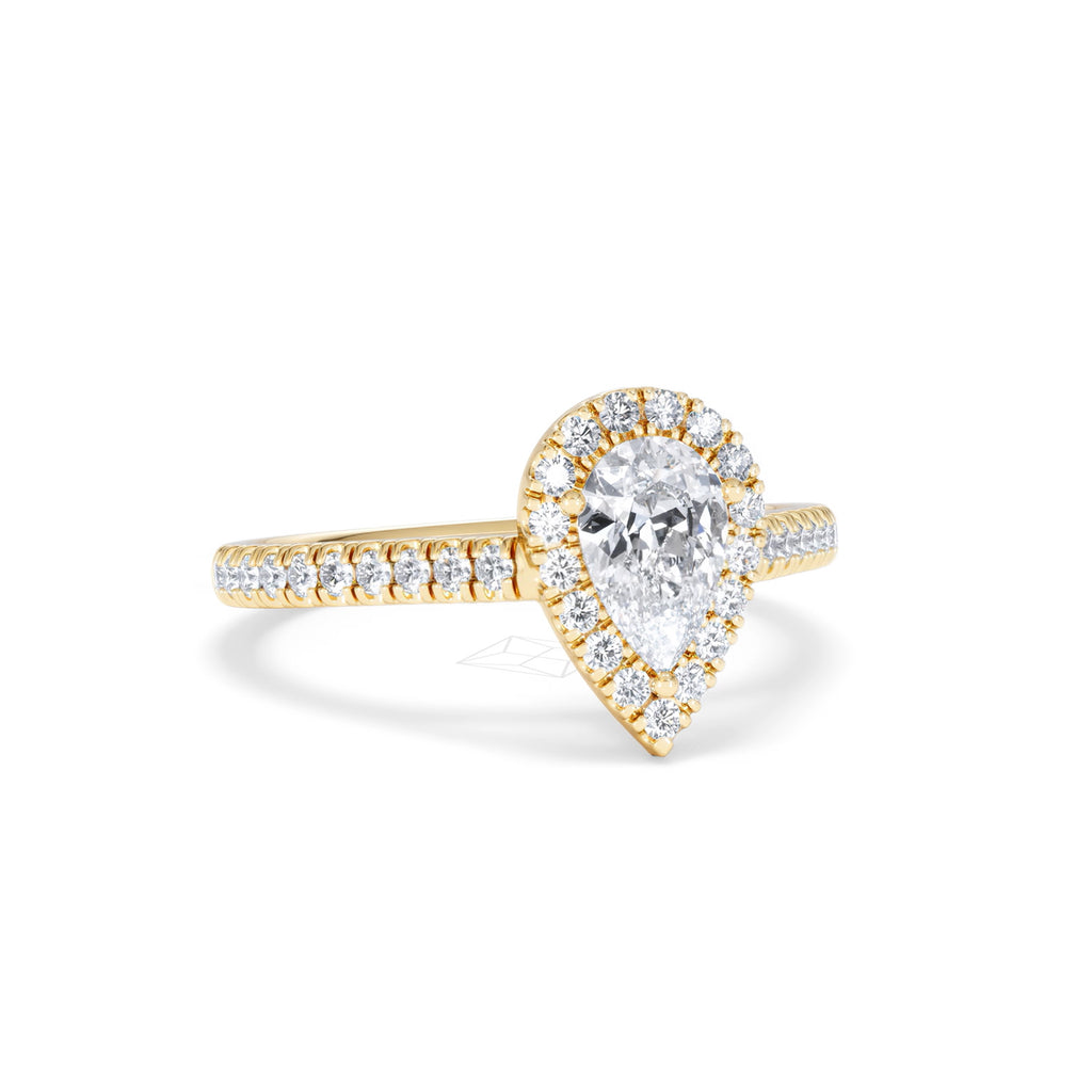 Diana GIA Diamond Pear Halo Engagement Ring in 18K Gold 1.35ct H/SI