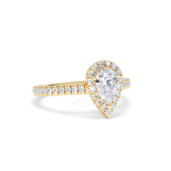 Diana GIA Diamond Pear Halo Engagement Ring in 18K Gold 1.35ct H/SI