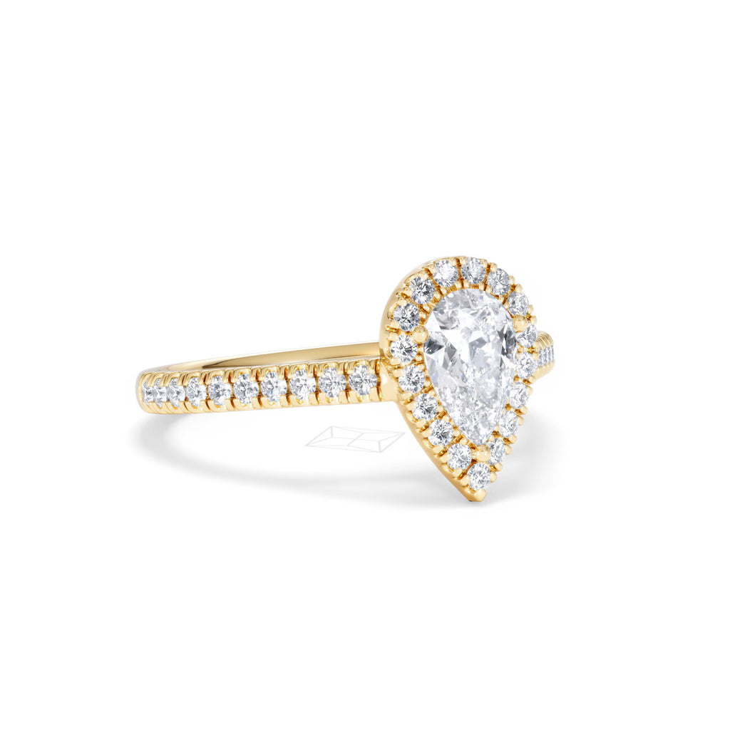 Diana GIA Diamond Pear Halo Engagement Ring in 18K Gold 1.35ct H/SI