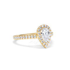 Diana GIA Diamond Pear Halo Engagement Ring in 18K Gold 1.35ct H/SI