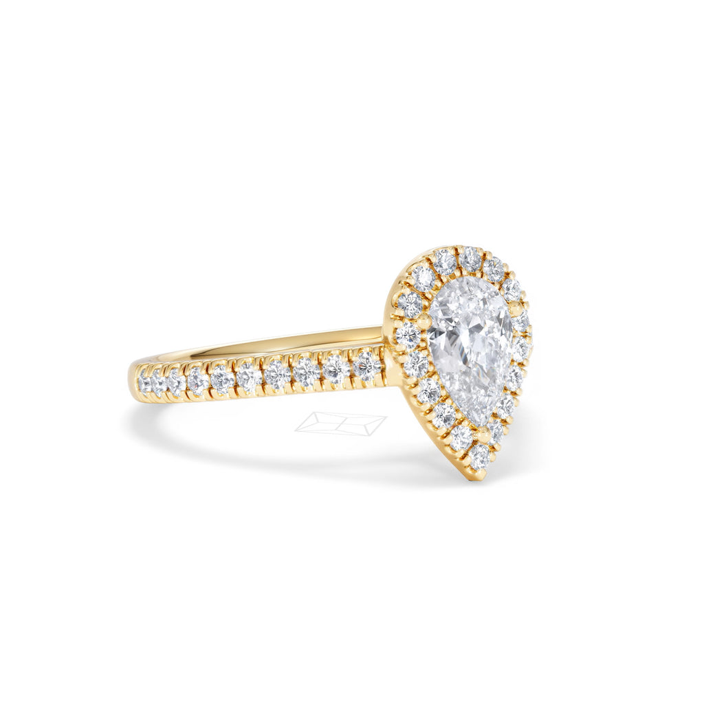 Diana GIA Diamond Pear Halo Engagement Ring in 18K Gold 1.35ct H/SI