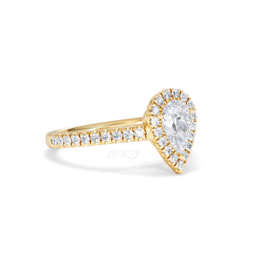 Diana GIA Diamond Pear Halo Engagement Ring in 18K Gold 1.35ct H/SI