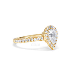 Diana GIA Diamond Pear Halo Engagement Ring in 18K Gold 1.35ct H/SI