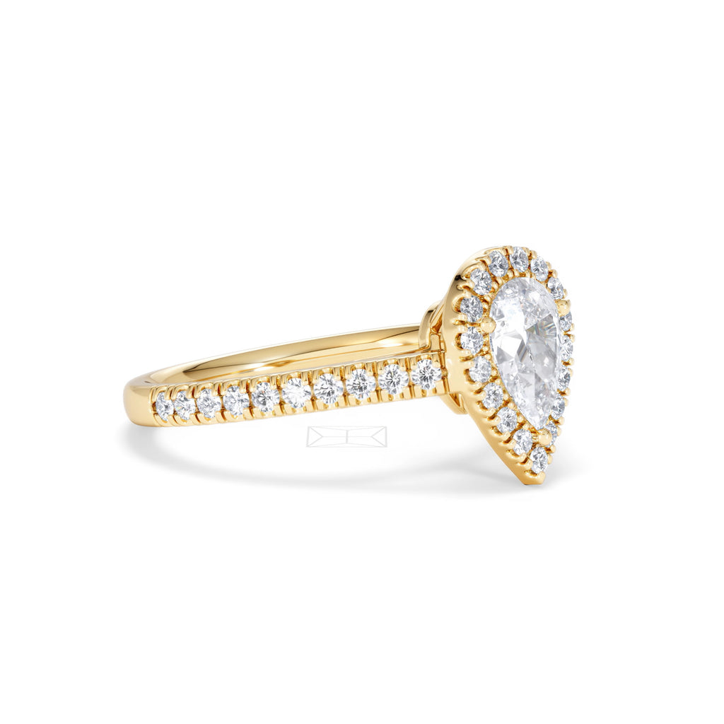 Diana GIA Diamond Pear Halo Engagement Ring in 18K Gold 1.35ct H/SI