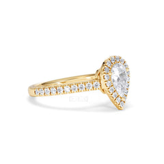 Diana GIA Diamond Pear Halo Engagement Ring in 18K Gold 1.35ct H/SI
