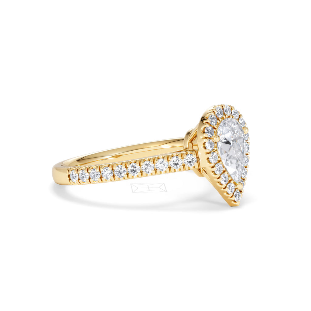 Diana GIA Diamond Pear Halo Engagement Ring in 18K Gold 1.35ct H/SI
