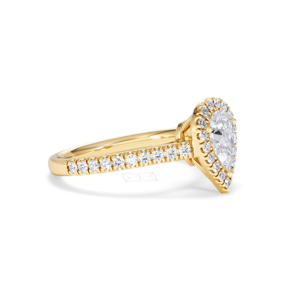 Diana GIA Diamond Pear Halo Engagement Ring in 18K Gold 1.35ct H/SI