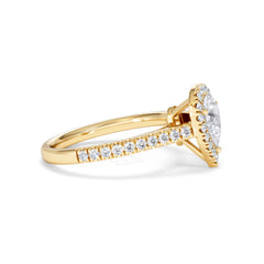 Diana GIA Diamond Pear Halo Engagement Ring in 18K Gold 1.35ct H/SI