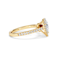 Diana GIA Diamond Pear Halo Engagement Ring in 18K Gold 1.35ct H/SI