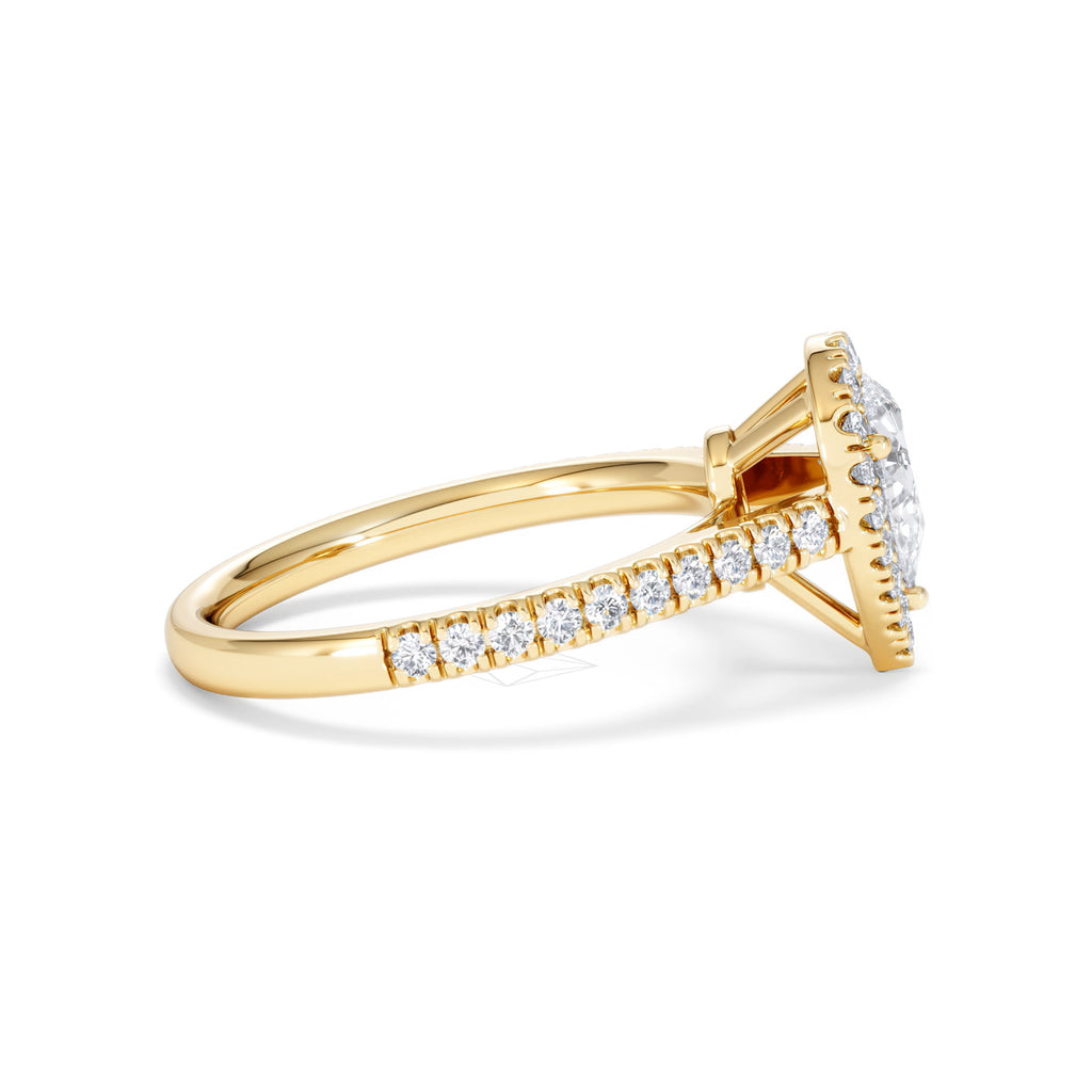 Diana GIA Diamond Pear Halo Engagement Ring in 18K Gold 1.35ct H/SI