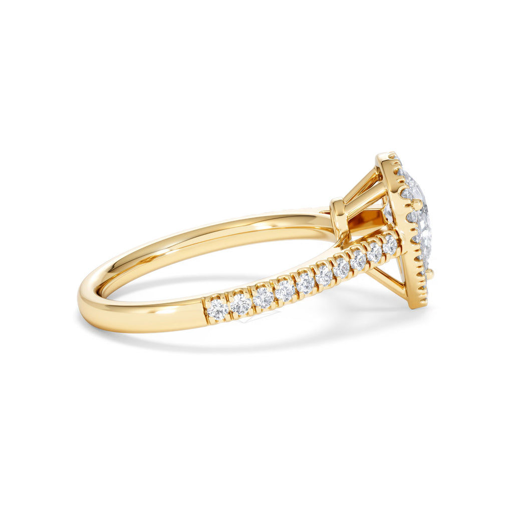 Diana GIA Diamond Pear Halo Engagement Ring in 18K Gold 1.35ct H/SI