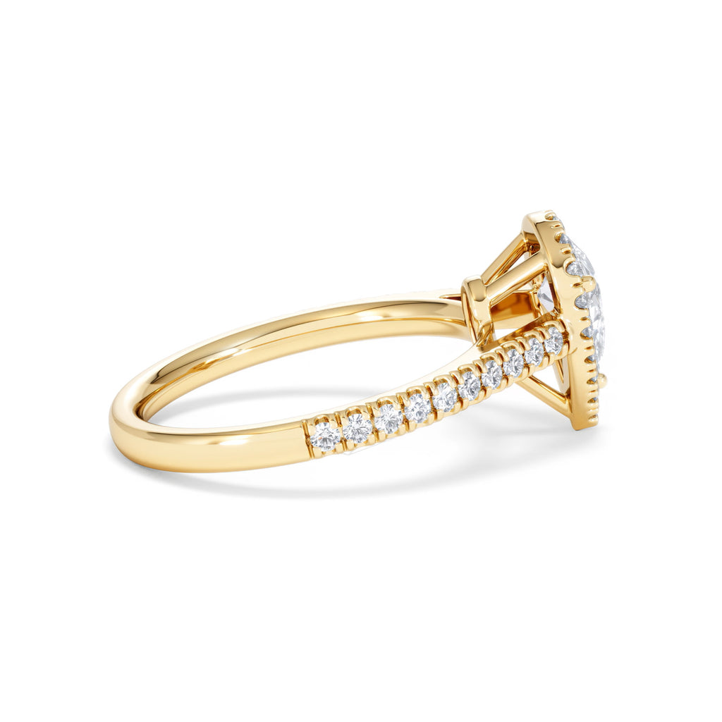 Diana GIA Diamond Pear Halo Engagement Ring in 18K Gold 1.35ct H/SI