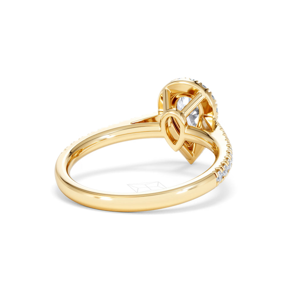 Diana GIA Diamond Pear Halo Engagement Ring in 18K Gold 1.35ct H/SI