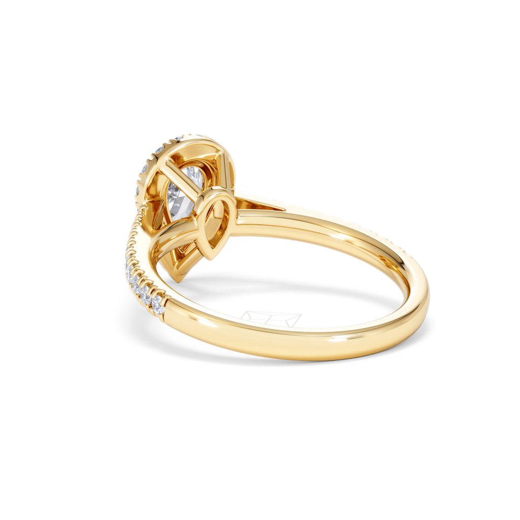 Diana GIA Diamond Pear Halo Engagement Ring in 18K Gold 1.35ct H/SI