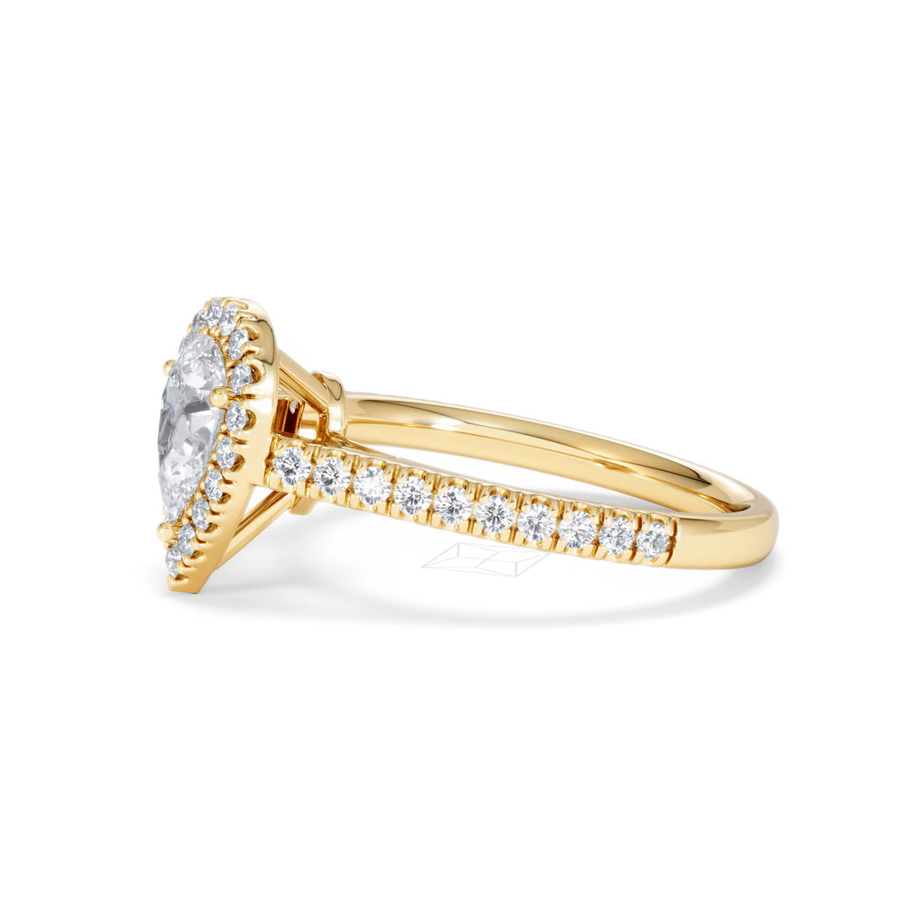 Diana GIA Diamond Pear Halo Engagement Ring in 18K Gold 1.35ct H/SI