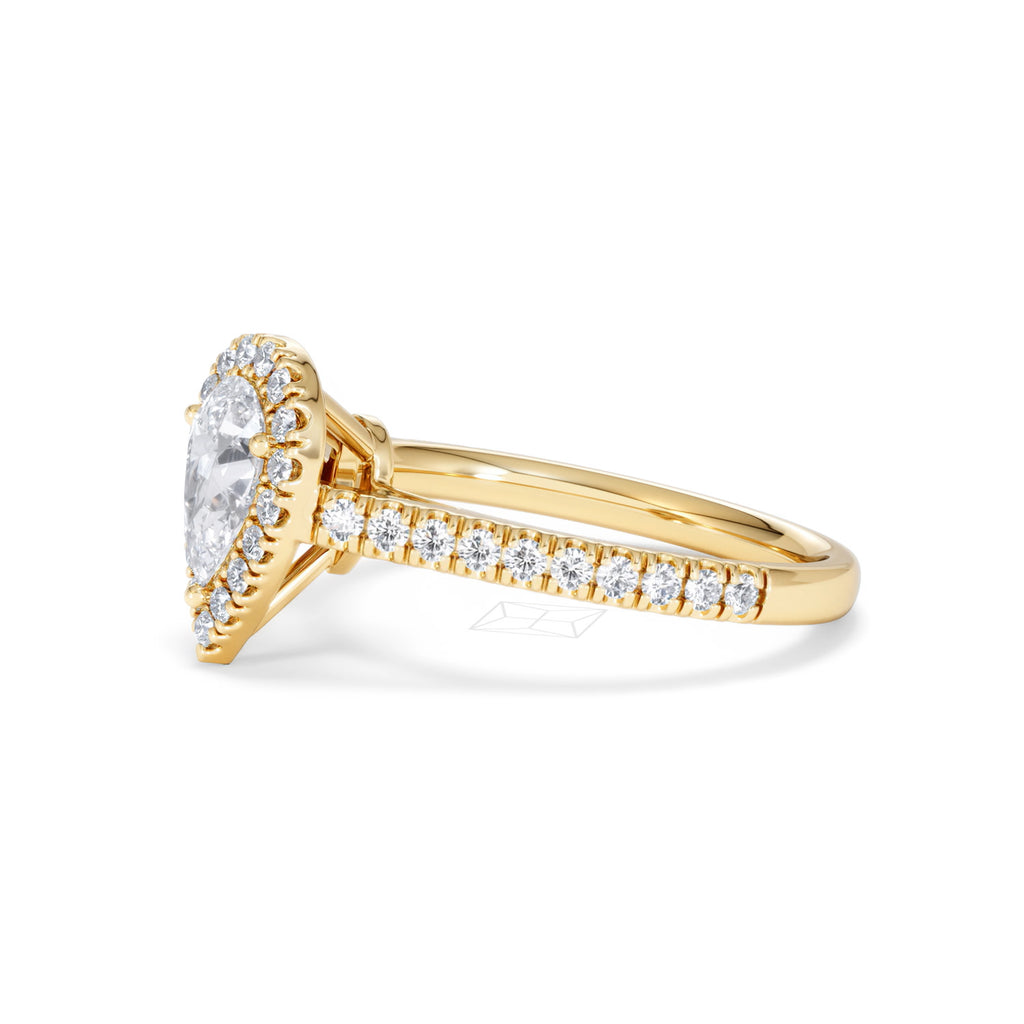 Diana GIA Diamond Pear Halo Engagement Ring in 18K Gold 1.35ct H/SI