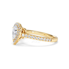 Diana GIA Diamond Pear Halo Engagement Ring in 18K Gold 1.35ct H/SI