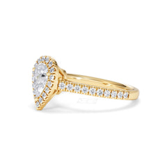 Diana GIA Diamond Pear Halo Engagement Ring in 18K Gold 1.35ct H/SI