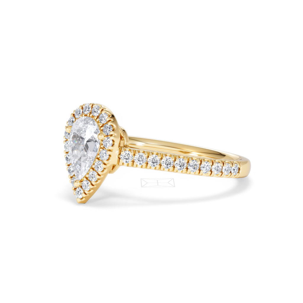 Diana GIA Diamond Pear Halo Engagement Ring in 18K Gold 1.35ct H/SI