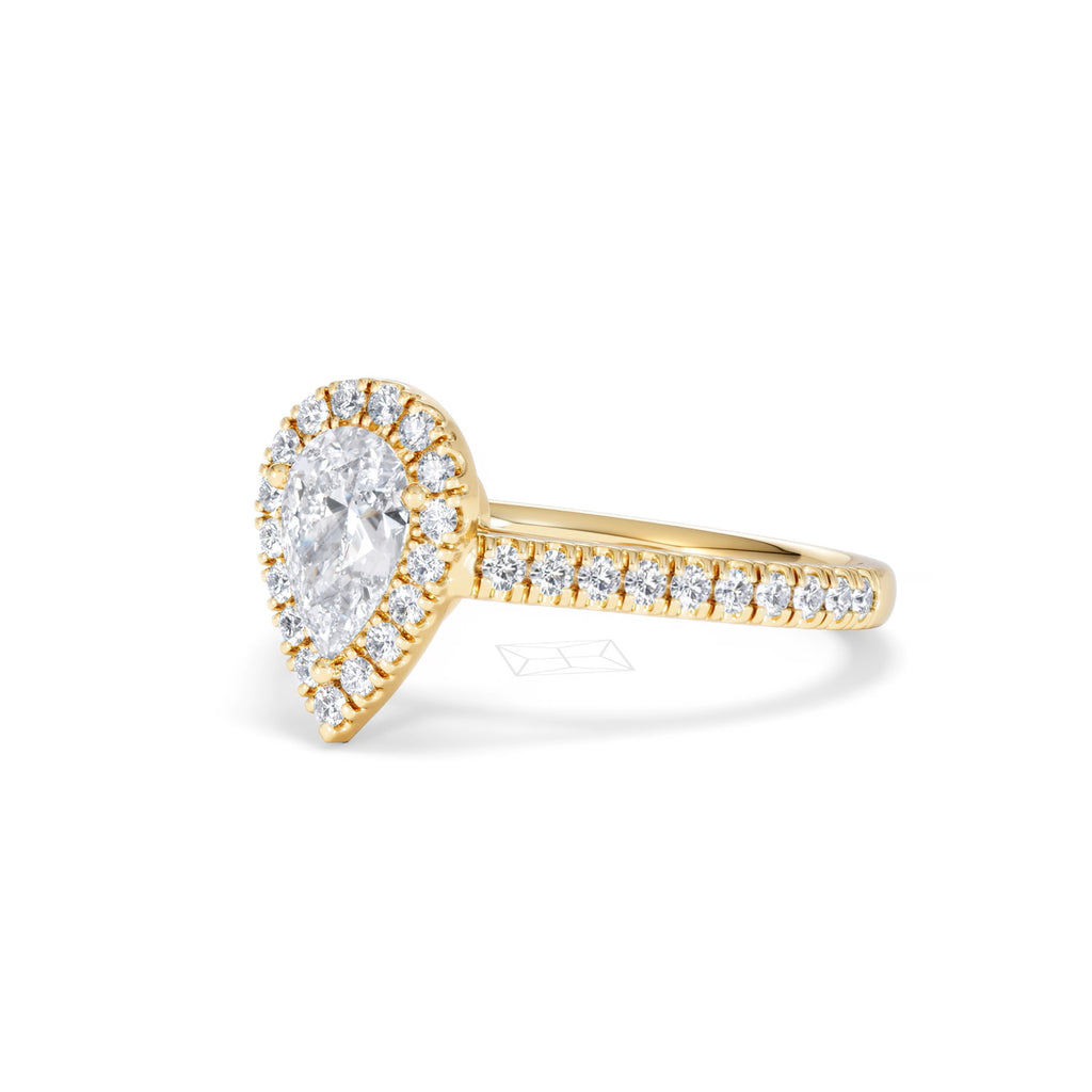 Diana GIA Diamond Pear Halo Engagement Ring in 18K Gold 1.35ct H/SI