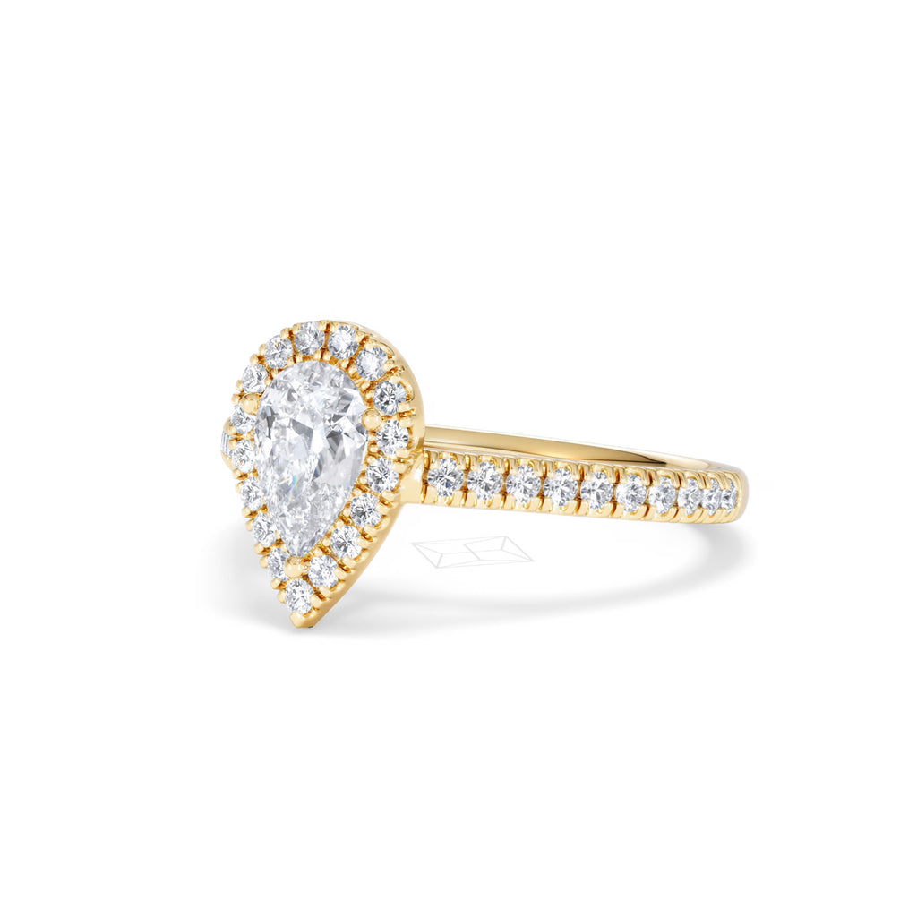 Diana GIA Diamond Pear Halo Engagement Ring in 18K Gold 1.35ct H/SI