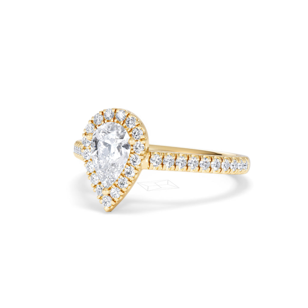 Diana GIA Diamond Pear Halo Engagement Ring in 18K Gold 1.35ct H/SI