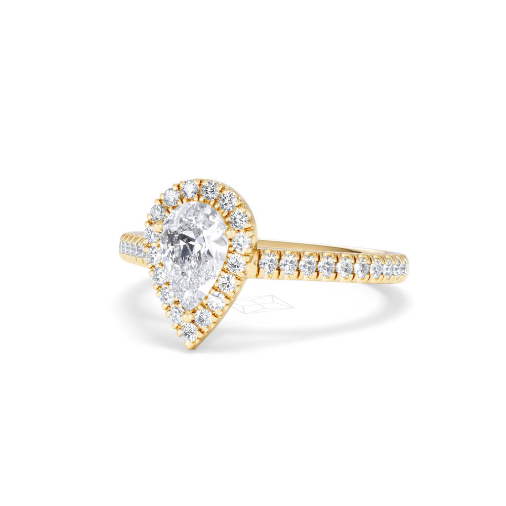 Diana GIA Diamond Pear Halo Engagement Ring in 18K Gold 1.35ct H/SI