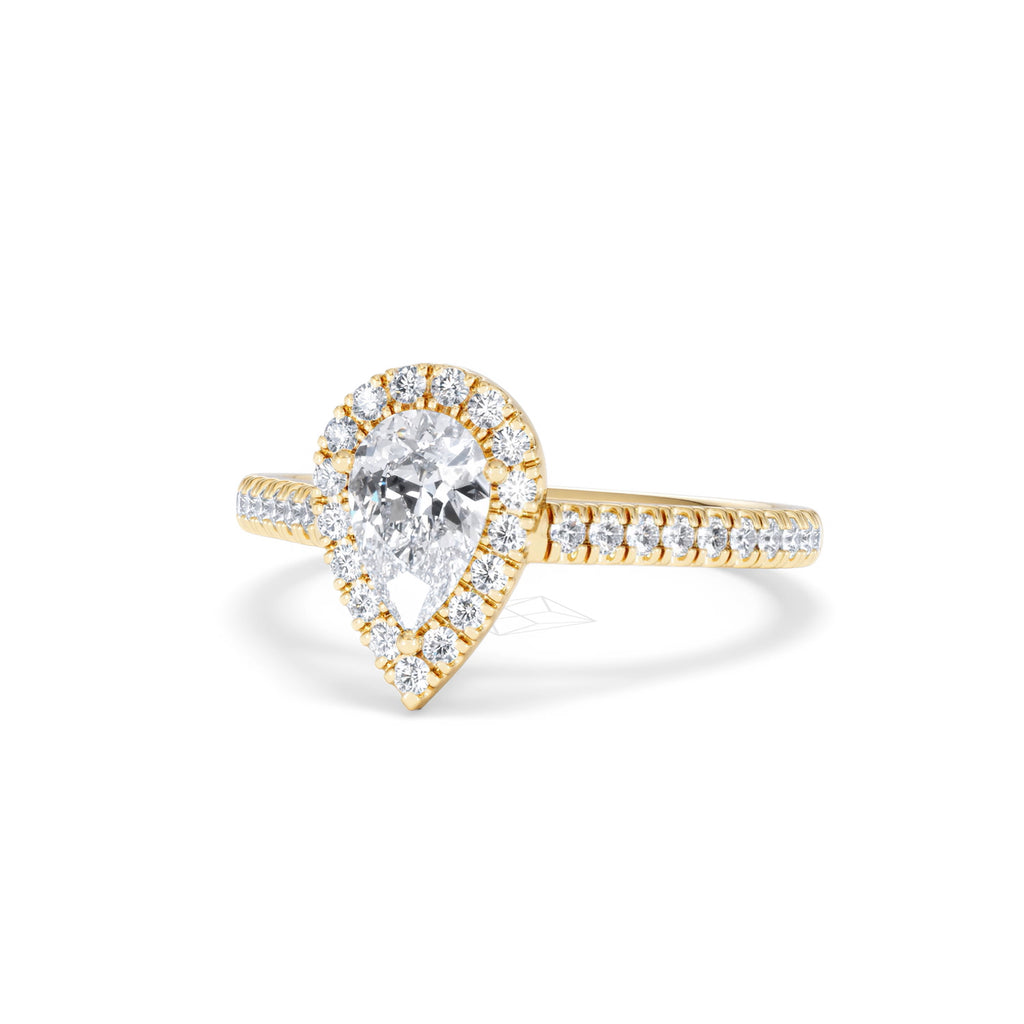 Diana GIA Diamond Pear Halo Engagement Ring in 18K Gold 1.35ct H/SI