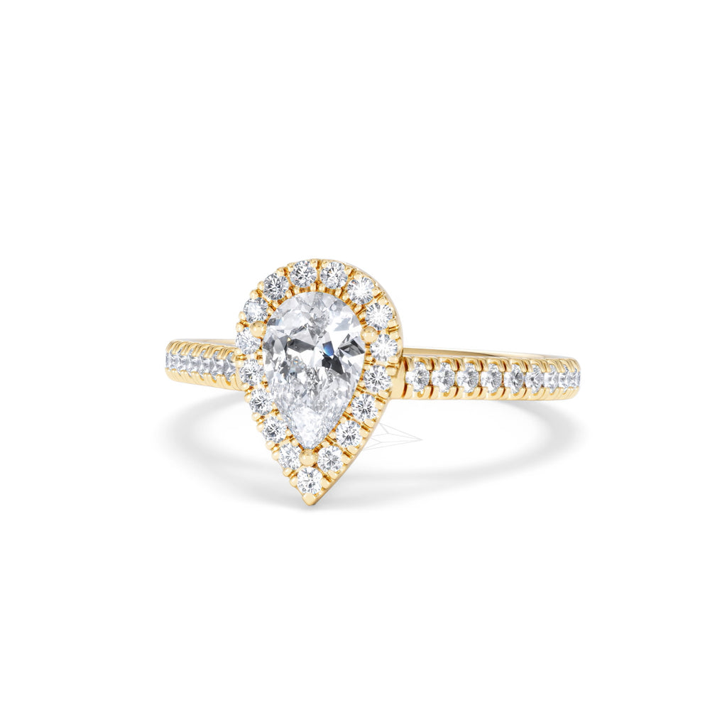 Diana GIA Diamond Pear Halo Engagement Ring in 18K Gold 1.35ct H/SI