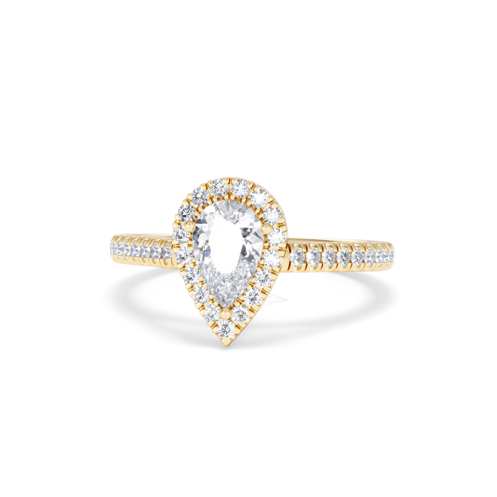 Diana GIA Diamond Pear Halo Engagement Ring in 18K Gold 1.35ct H/SI