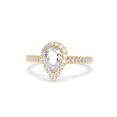 Diana GIA Diamond Pear Halo Engagement Ring in 18K Gold 1.35ct H/SI