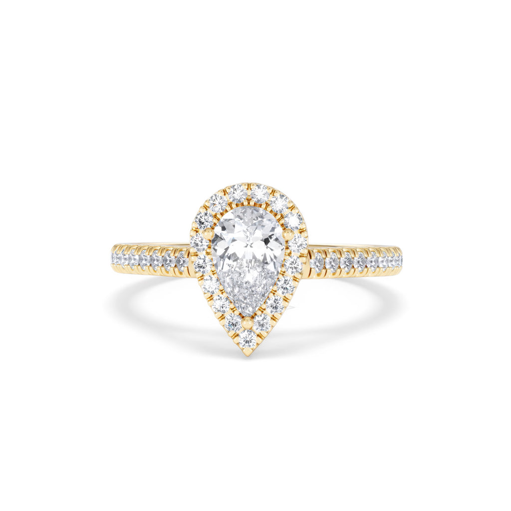 Diana GIA Diamond Pear Halo Engagement Ring in 18K Gold 1.35ct H/SI