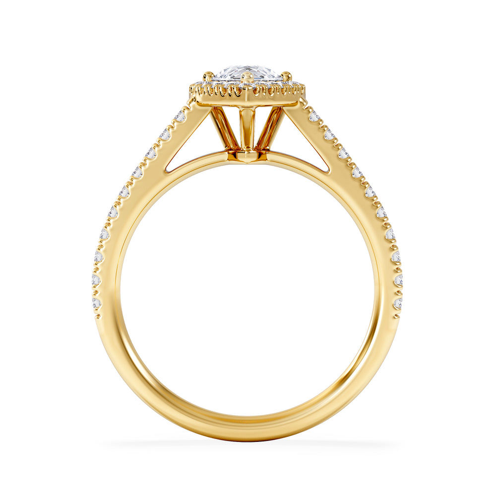 Diana GIA Diamond Pear Halo Engagement Ring in 18K Gold 1.35ct H/SI