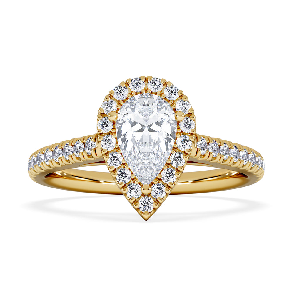 Diana GIA Diamond Pear Halo Engagement Ring in 18K Gold 1.35ct H/SI