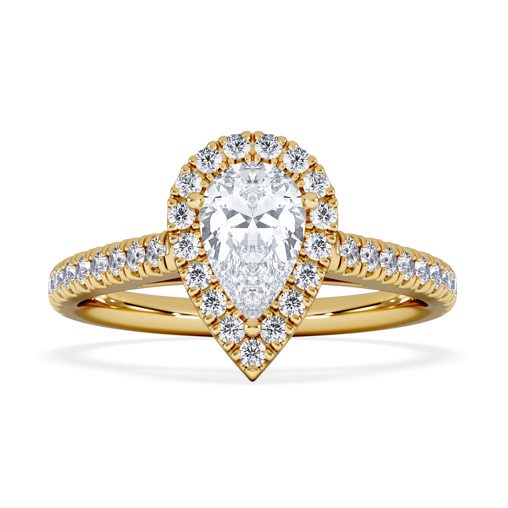 Diana GIA Diamond Pear Halo Engagement Ring in 18K Gold 1.35ct H/SI