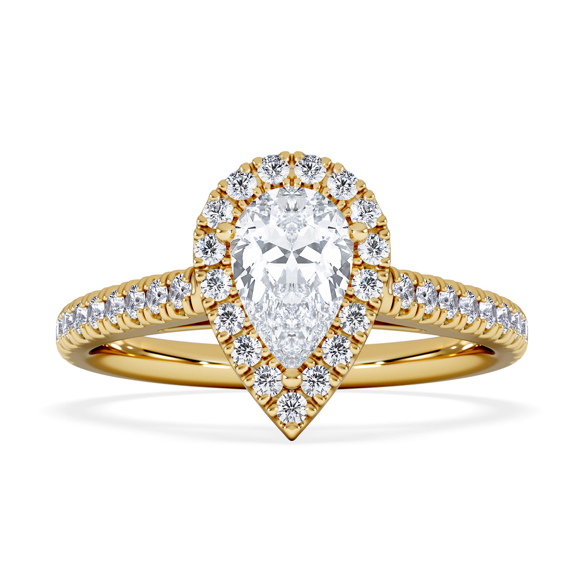 Diana GIA Diamond Pear Halo Engagement Ring in 18K Gold 1.35ct H/SI