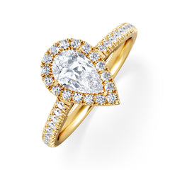 Diana GIA Diamond Pear Halo Engagement Ring in 18K Gold 1.35ct H/SI