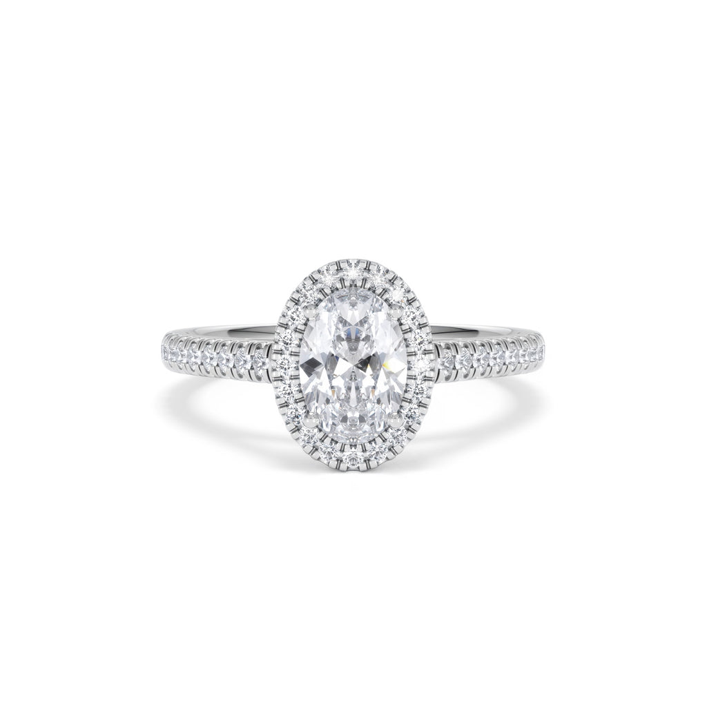 Georgina Lab Oval Diamond Halo Engagement Ring 18K White Gold 1.55ct F/VS1