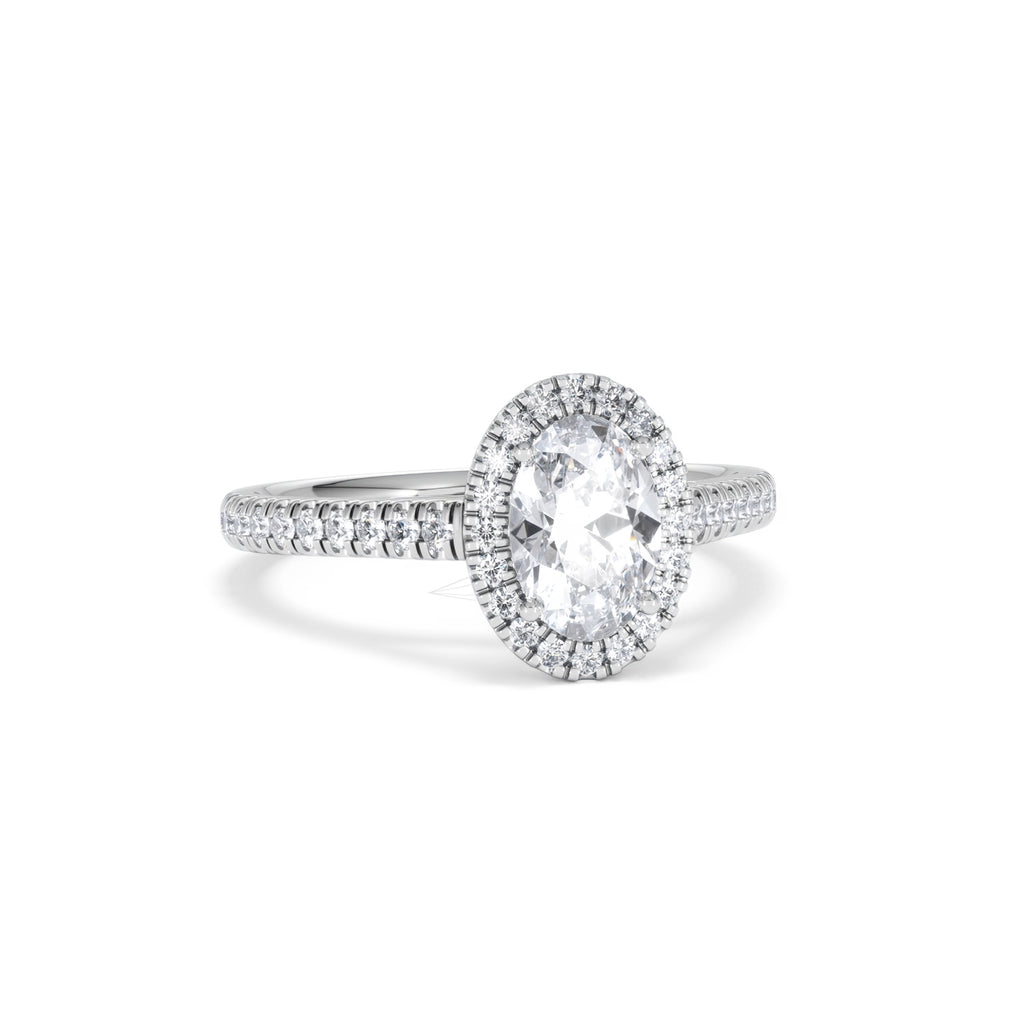 Georgina Lab Oval Diamond Halo Engagement Ring 18K White Gold 1.55ct F/VS1